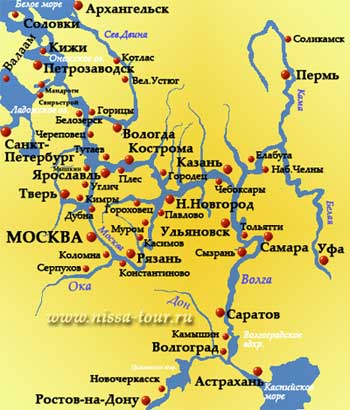 карта речных круизов по рекам России