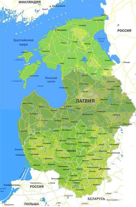 Карта прибалтики с городами на русском языке