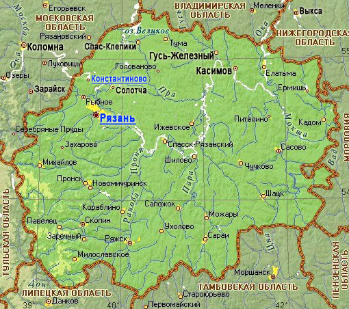 Рязань, карта Рязанской области
